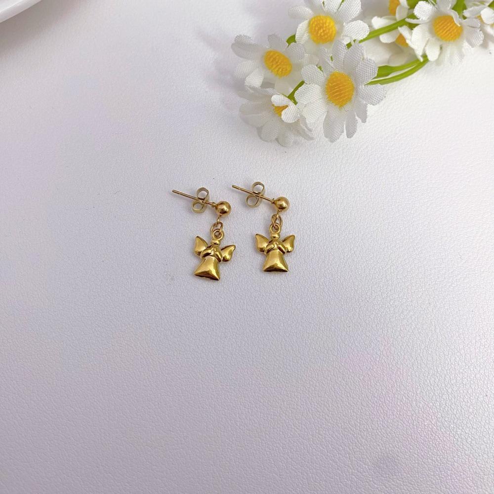 Baroque Gold Angel Praying Stud Earrings - Religious Jewelry for Women, Cute Mini Design