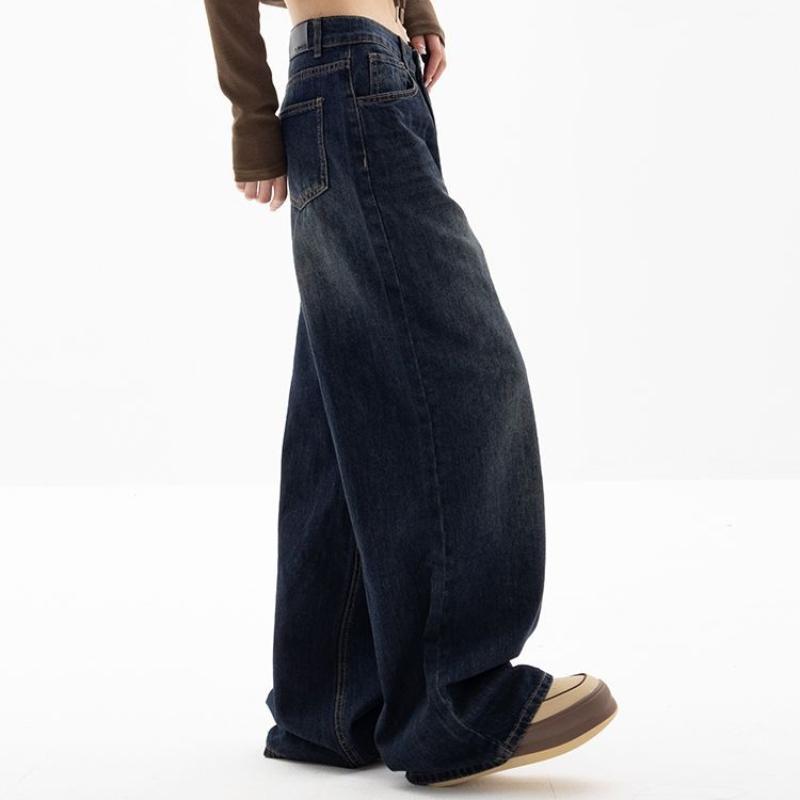 Женские американские ретро-уличные широкие брюки с высокой талией, свободные джинсы с высокой талией