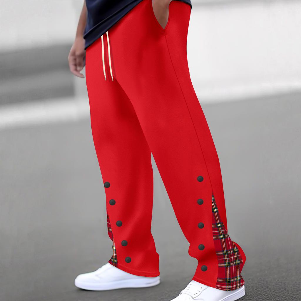 Men's SweatpantsNew Men's Buttoned Webbing Casual Pants Funky Straight Pants Outdoor Trousers
