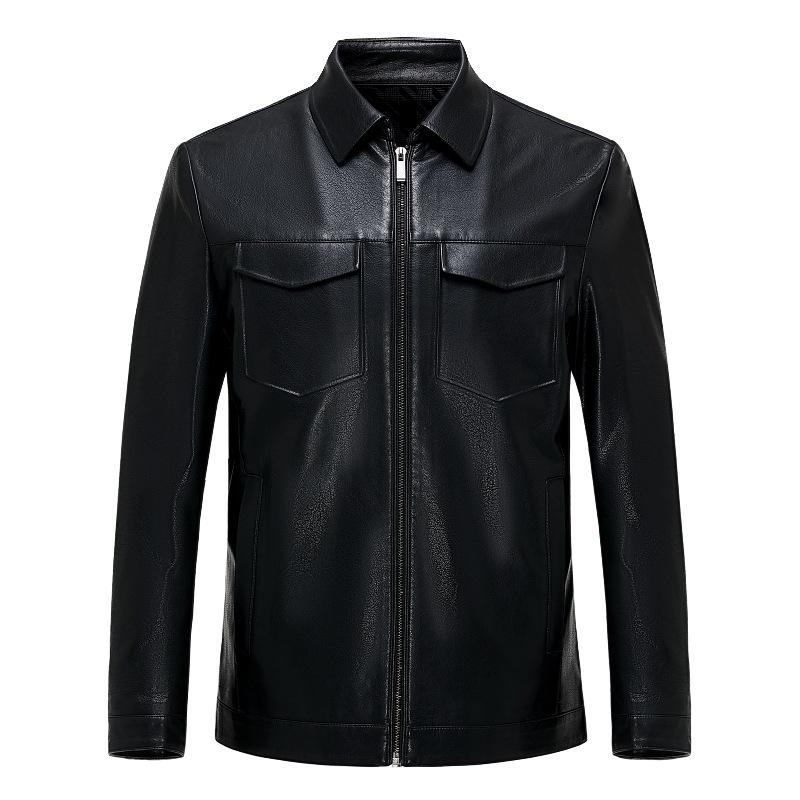 Осенне-зимнее кожаное пальто мужское с лацканами плюс бархатная овчина кожаное пальто среднего возраста кожаная куртка мужская одежда