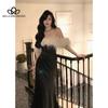 High-end Design Sense French Style Strapless Waist Slim Fit Imitation Ostrich Fur Nair Satin Dress Evening Dress
