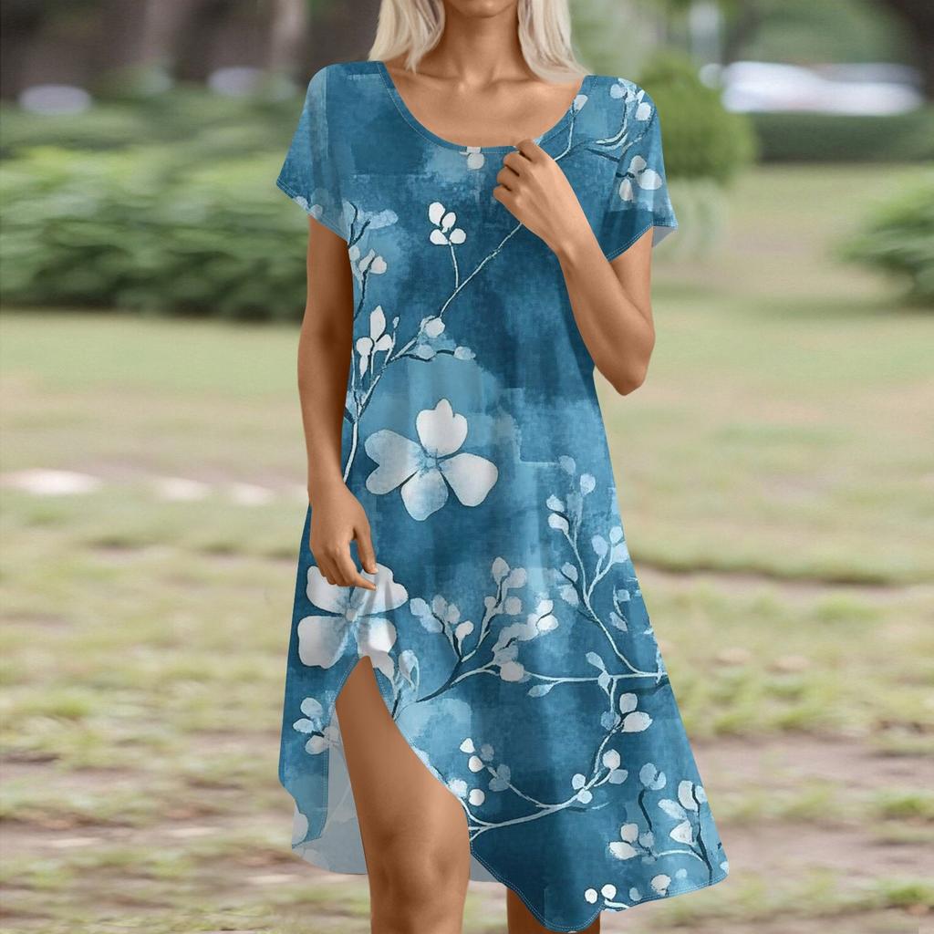 Платье в стиле бохо с коротким рукавом для женщин, повседневное, свободного кроя, летнее, сарафан с цветочным принтом и карманами