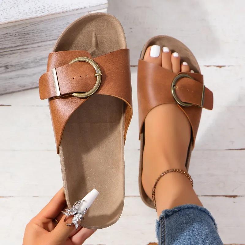 Модная распродажа женской обуви 2024 года, летние модные женские тапочки на плоской подошве, противоскользящие и износостойкие женские пляжные шлепанцы Chanclas Mujer