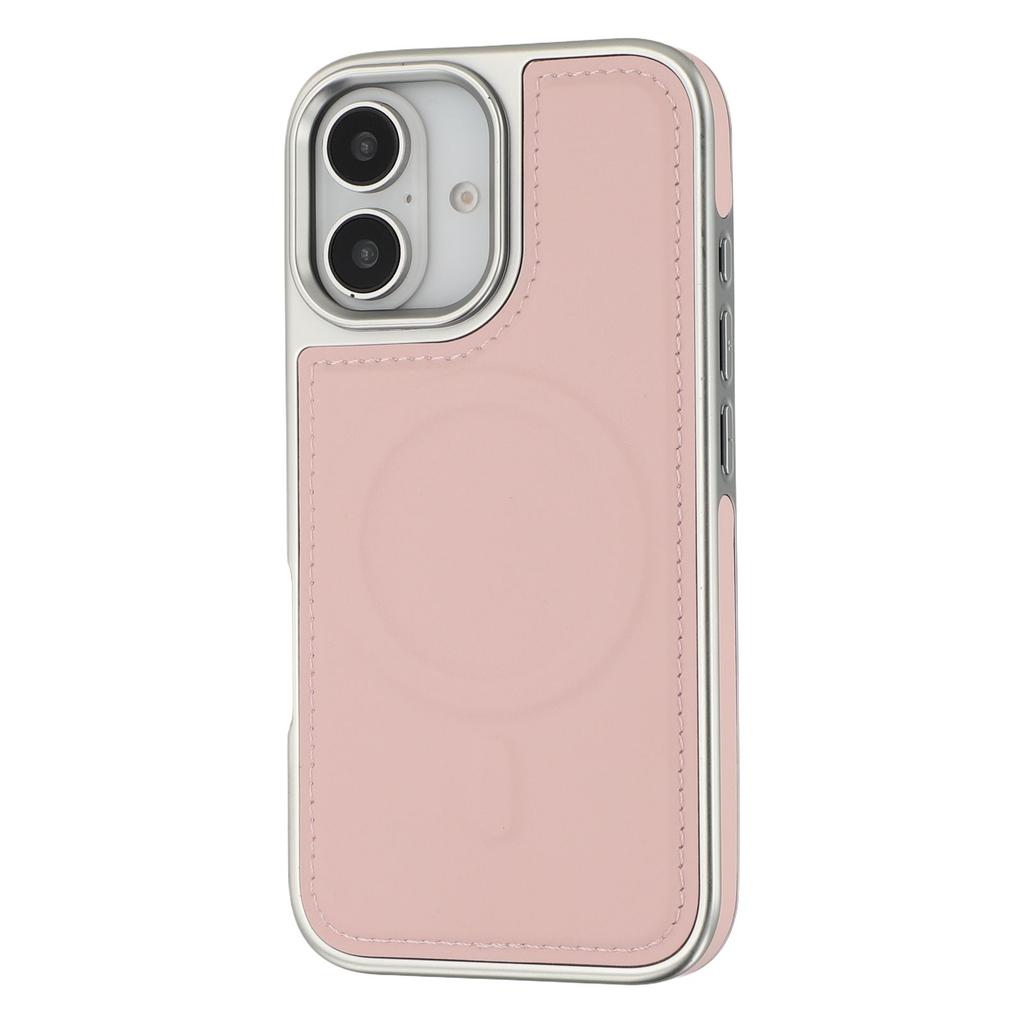 For iPhone 16 Case Compatible with MagSafe Electroplating Edge PU+TPU+PC Phone Back Cover