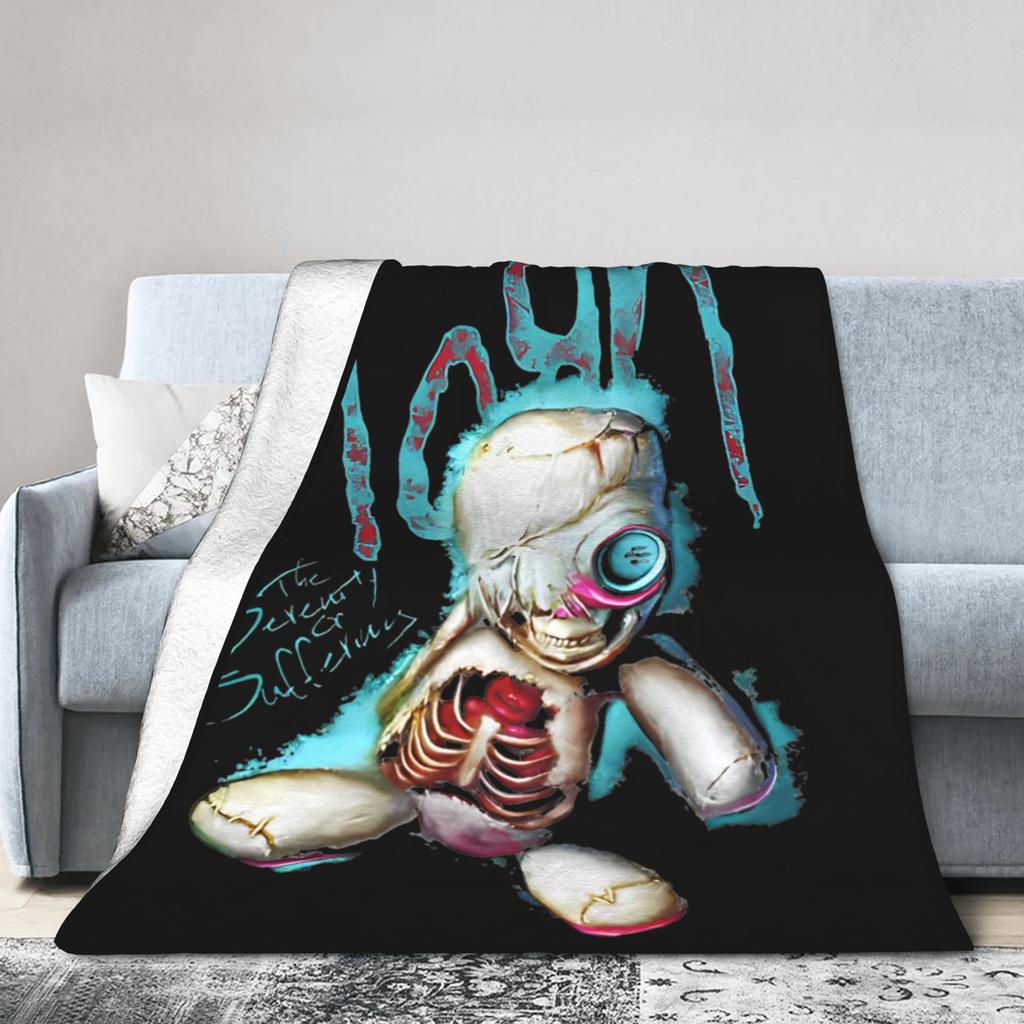 Korn Nu Metal Doll Knitted Fashion Blanket Coral Fleece Graffiti Music Korn Art Lightweight Thin Throw Fashion Blankets Bedspreads Portable