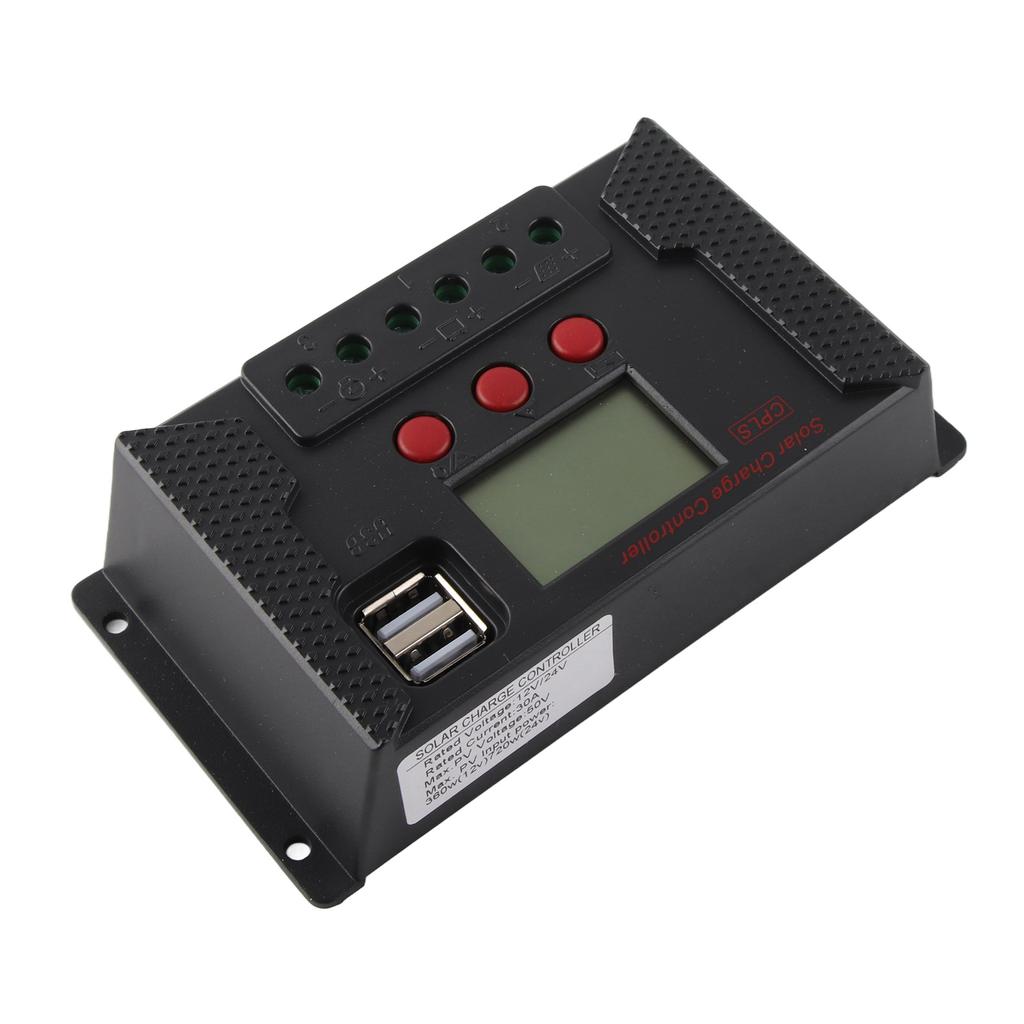 Контроллер заряда солнечной батареи 30A 12V/24V Интеллектуальный регулятор заряда аккумулятора с 2 портами USB