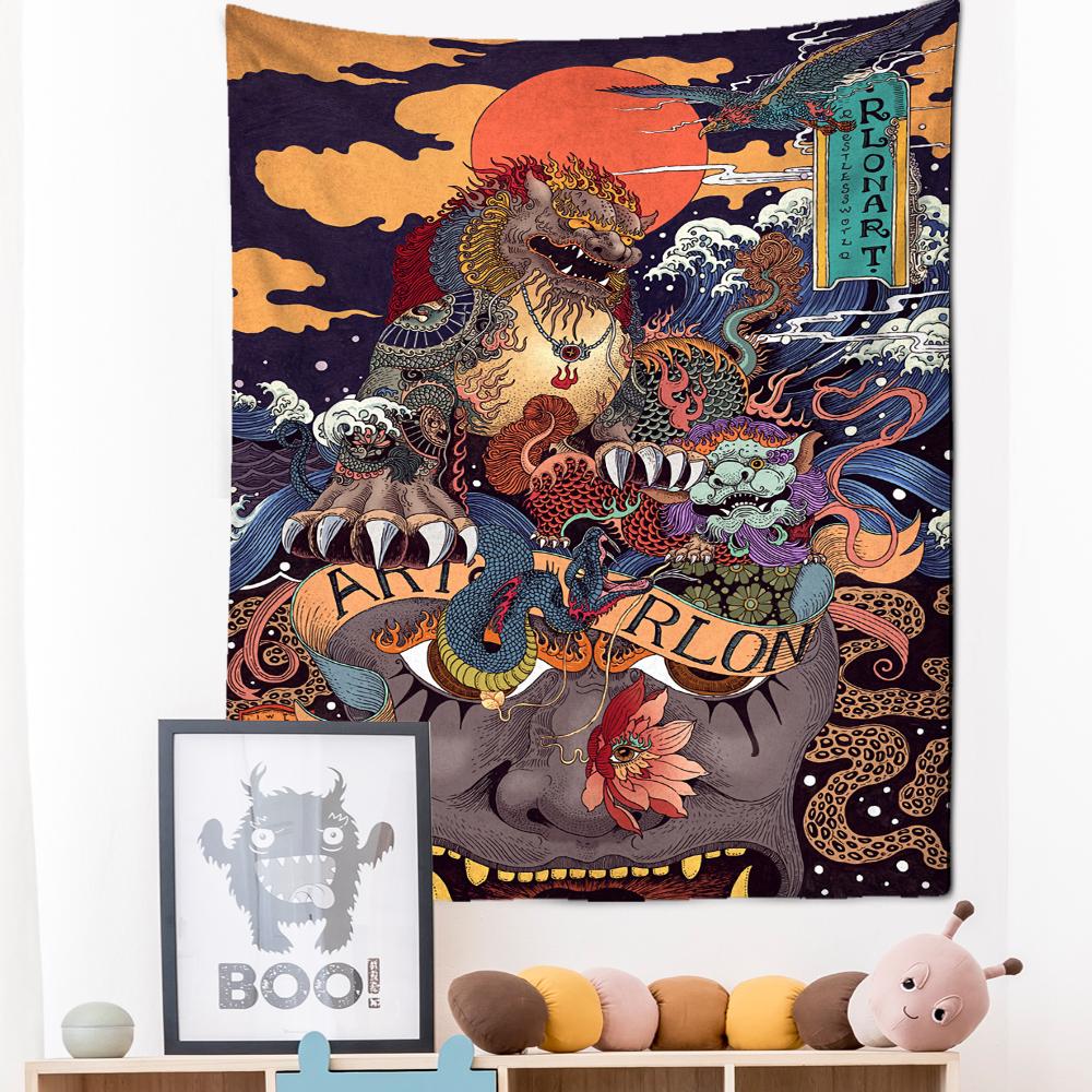 Японский гобелен с иллюстрацией, настенный Гобелен Канагава, волнистая печать, богемный хиппи, домашний декор для спальни