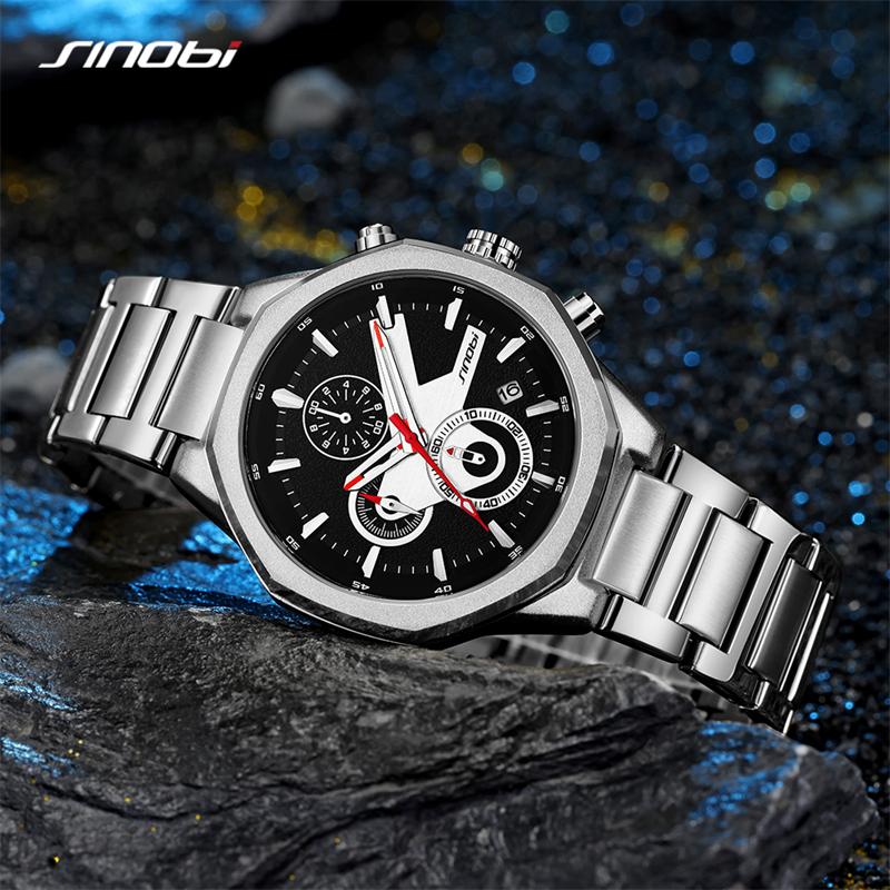 SINOBI Новый дизайн мужские часы с календарем модные стили мужские кварцевые наручные часы оригинальный хронограф мужские подарки часы