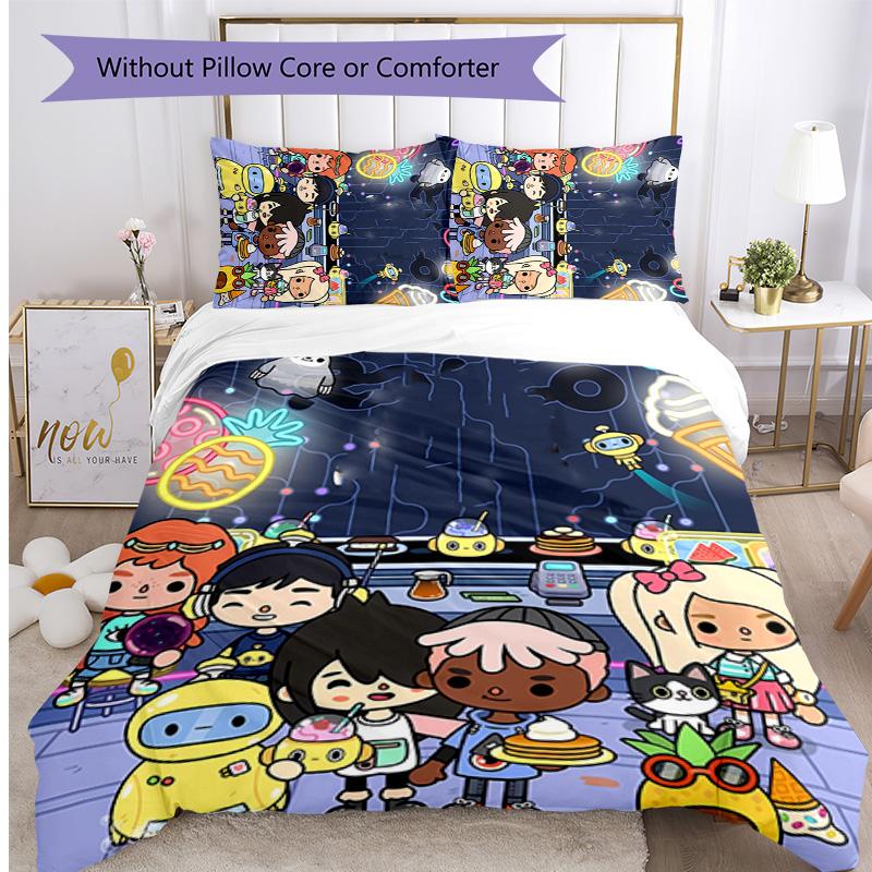 toca boca world cartoon Printed 3PCS Bedding Set Soft Breathable Duvet Cover Pillowcases Set Washable Bedroom Decor Home Gift