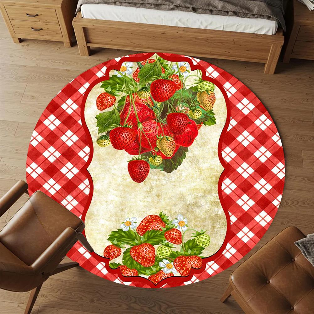 1PC strawberry plaid Office Round Area Rug, Under Office Chairs Bedroom Living Room Home Decor,Carpet for Office, -1110252