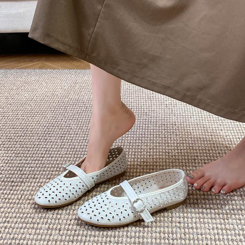 2025 Embroidery Hollow Out Women Ballet Flats Comfortable Soft Soles Mary Janes Lazy Walking Loafers Casual Girls Shoes