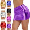 Women Shiny Patent Leather Bodycon Mini Skirt Metallic Disco Dance Costume