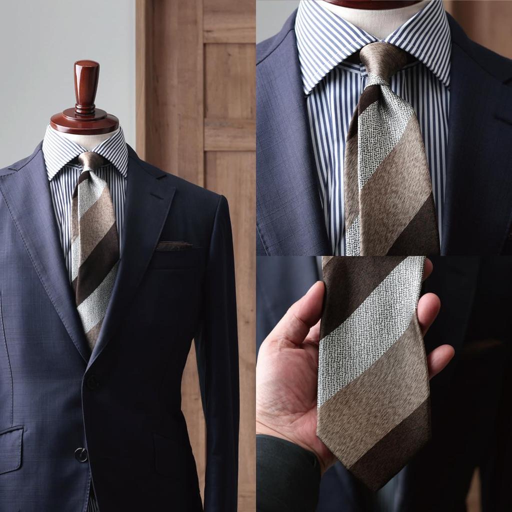 [Y&TAILOR] Меланжевый шелковый галстук, изготовленный в Киото Танго, 100% шелк, Высокое качество, Сделано в Японии, Стильный, Для бизнеса, Подарок (Меланж 3 цвета  Коричневый x Бежевый)