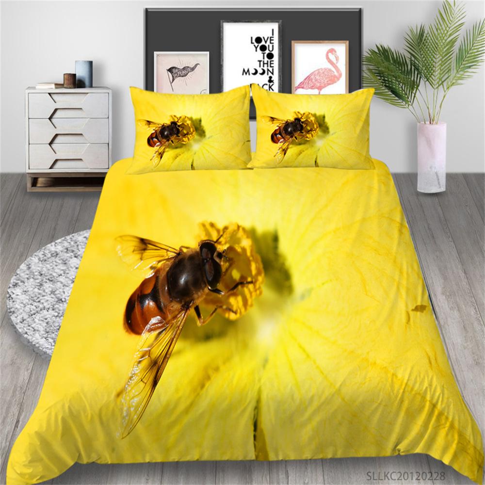 Kids Bedding Set 3D Bee Print Quilt Kids School Adults Bed Set Microfiber Fashion Home Bedclothes Duvet Covers