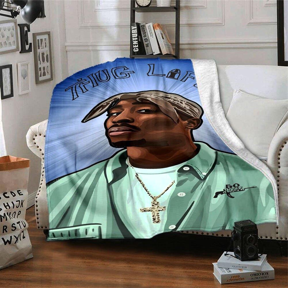 1 шт. Плед в стиле Hip Hop 2Pac, Мягкий, Легкий, Для всех сезонов, Многоцелевой плед для дивана, кровати, офиса и пикников, Французский стиль с культовыми обложками альбомов и цитатами
