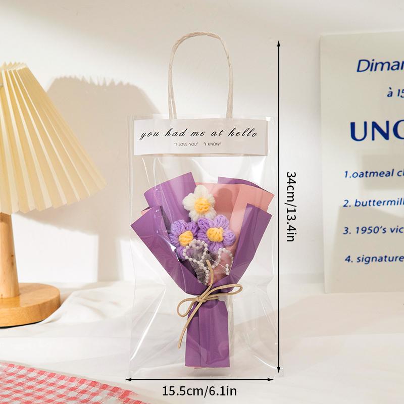 Букет вязаных цветов Выпускной букет 2025 Букет с кавайным мишкой Ручной работы Подарок на выпускной для учителей и студентов