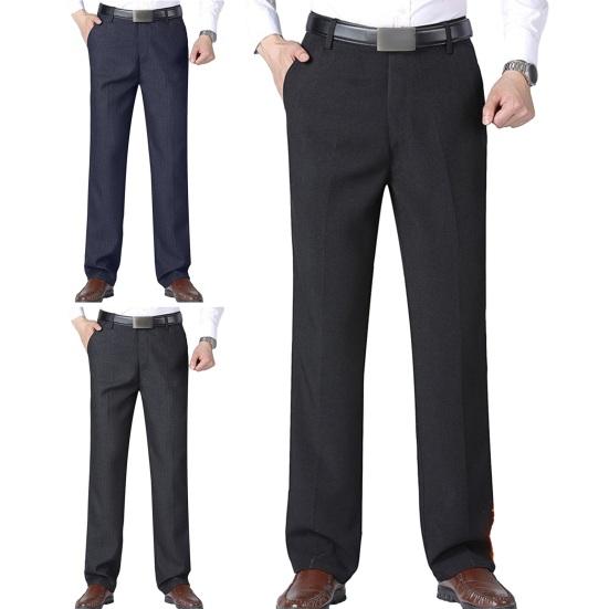 Мужской костюм Брюки Прямые толстые плюшевые свободные однотонные мягкие карманы на молнии и пуговицах со средней талией Формальный деловой стиль Теплый отец длинный офис