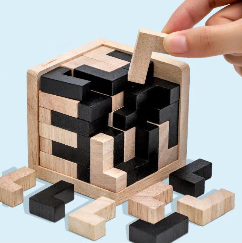 3D Cube Puzzle Luban Interlocking Creative Educational Wooden Toy Brain Iq Mind Early Learning Game Gift For Children Letter 54T