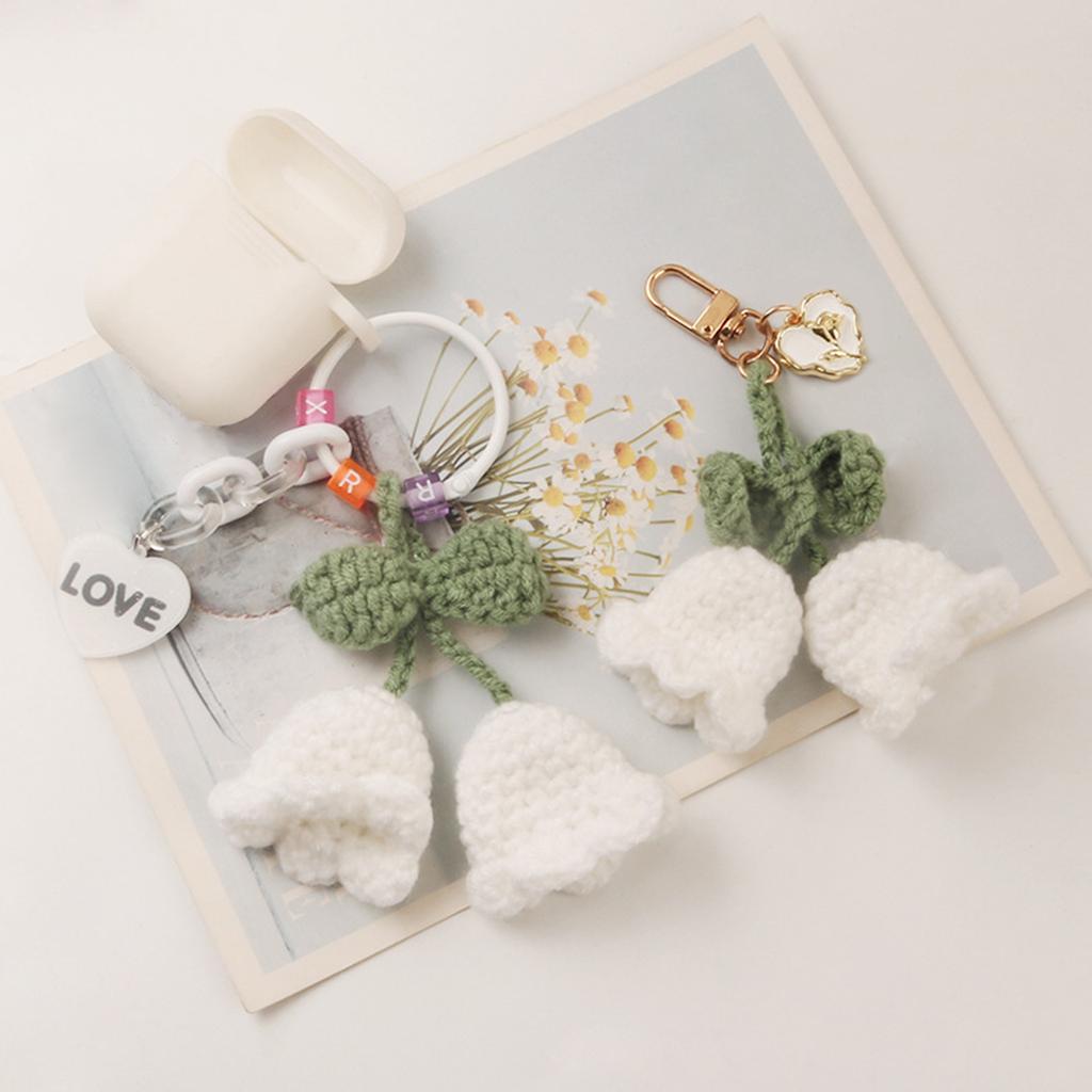 Ландыш Брелок Подвеска Чехол-мешочек для наушников Украшения для телефона Ручная работа Цветок Вязаный Брелок Украшение