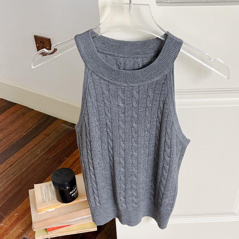 Женский мягкий топ-майка без рукавов из тутового шелка с халтером - Приталенный крой, французская кабельная вязка