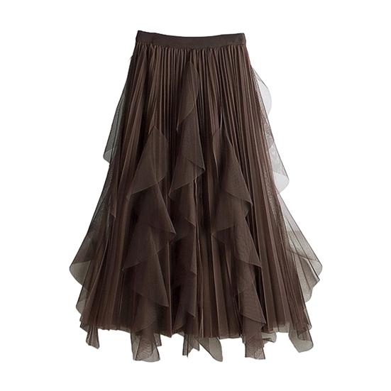 Тюлевая юбка для женщин Эластичная Высокая талия А-силуэт Длинная Юбка-пачка Фея Легкая Многослойная Ярусная Макси-юбка