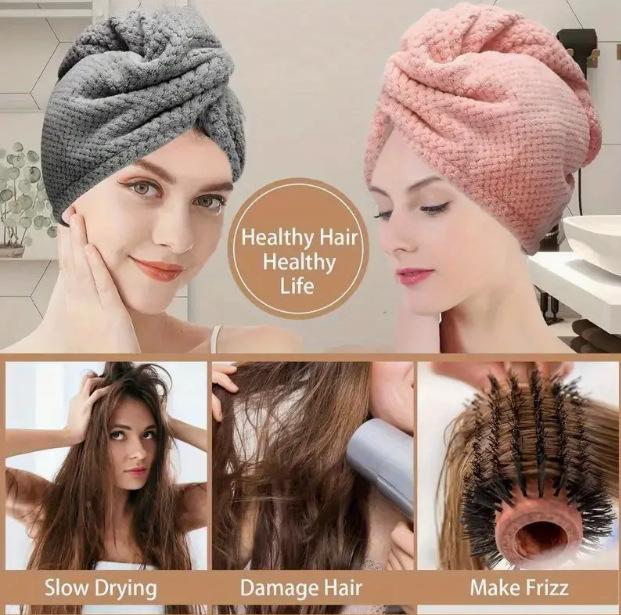 Однотонное текстурированное полотенце для волос, шапочка для сухих волос 9,8 "X 25,5" впитывающее полотенце для волос, застегивающееся на пуговицы для женщин