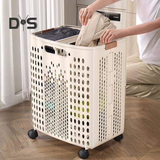 Корзина для белья с колесами, большая вместимость, складная конструкция, корзина для хранения на колесах с ручкой