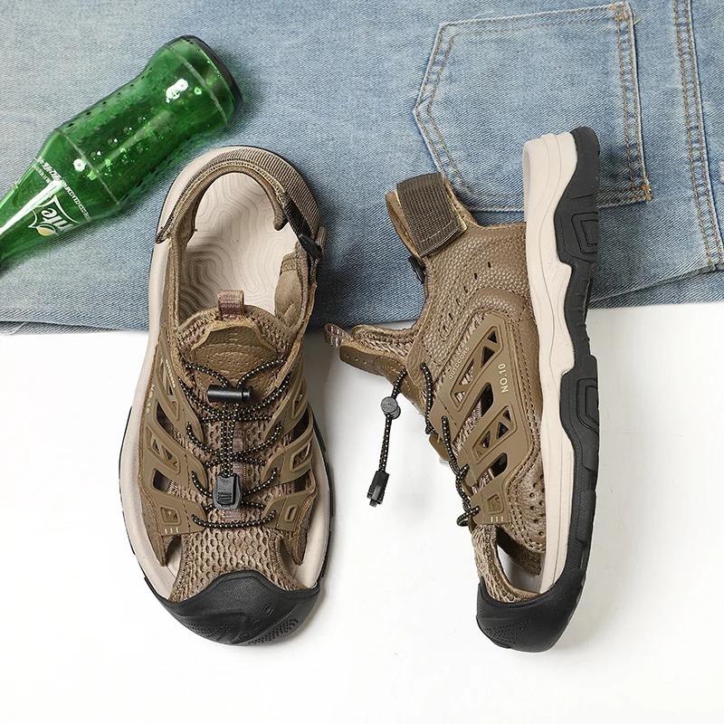 High Quality 2025 New Outdoor Casual Leather Sandals Summer Waterproof Waterproof Sandals Casual Non-Slip Quick Dry Beach Shoes