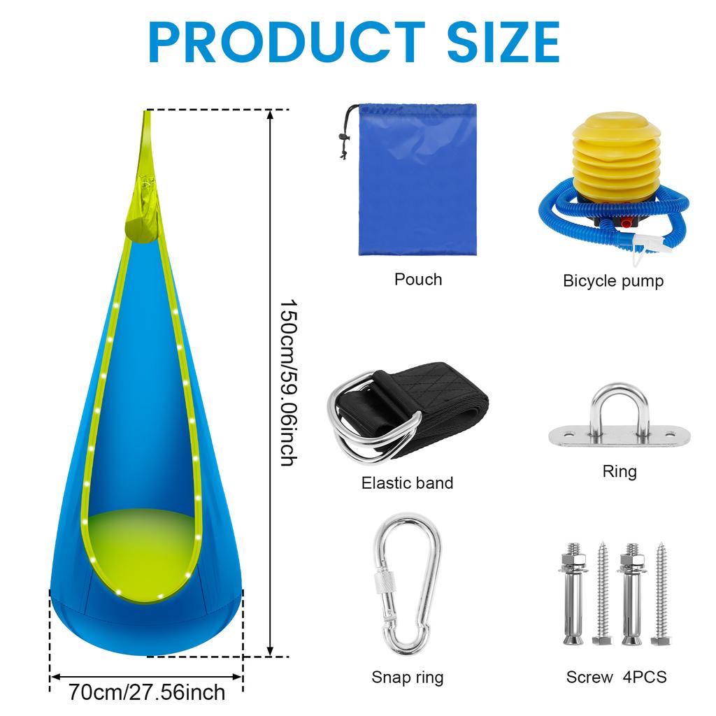 Kids Hammock Swing With LED Light Adjustable Comfortable Inflatable Sensory Swing Hanging Hammock for Indoor and Outdoor Toys