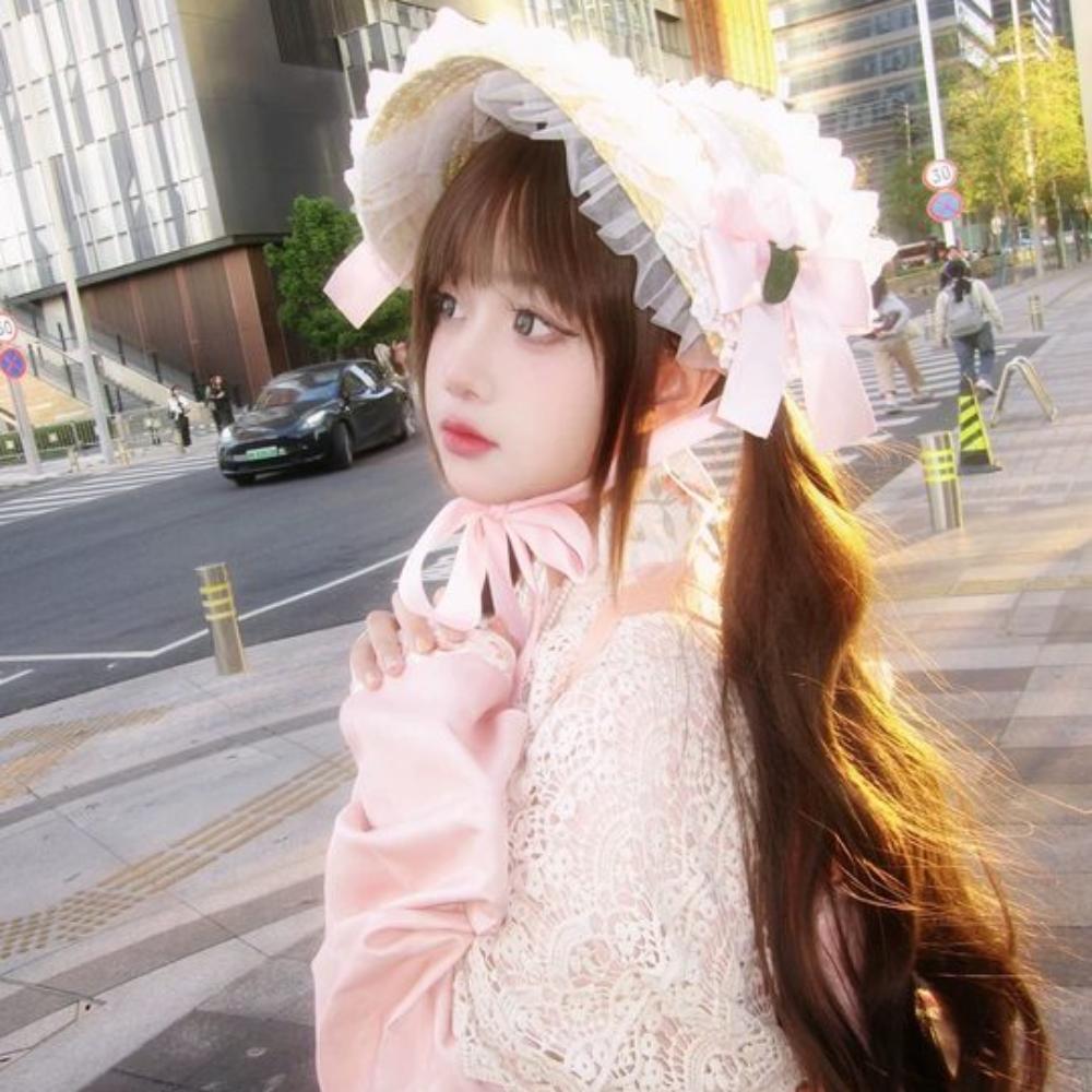 Лолита боннет с плоским верхом, пасторальный стиль, бант, лента, цветочная шляпка, мягкая лолита, соломенная шляпа, пляжный отдых