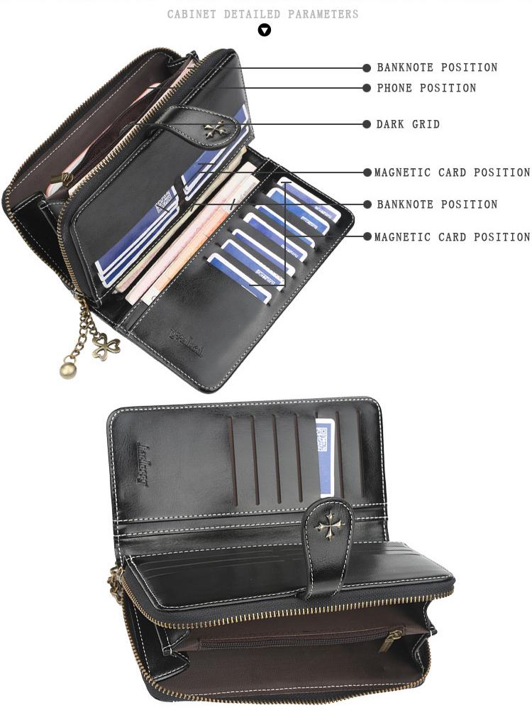 Baellerry Women's Four Leaf Clover Long Purse Multifunctional Wallet Pu Leather Card Holder Snap Button Billfold Fashion Cell Phone Bag with Lanyard