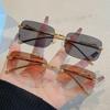 Retro Square Rimless Sunglasses Fashion Women Men Sunglasses Frameless Rectangular Personalized Leopard Head Sun Glasses UV400