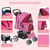 Pet Stroller, Cat/Dog Stroller with 4 Wheel, Travel Carrier Strolling Cart with Storage Basket, Cup Holder (Pink)
