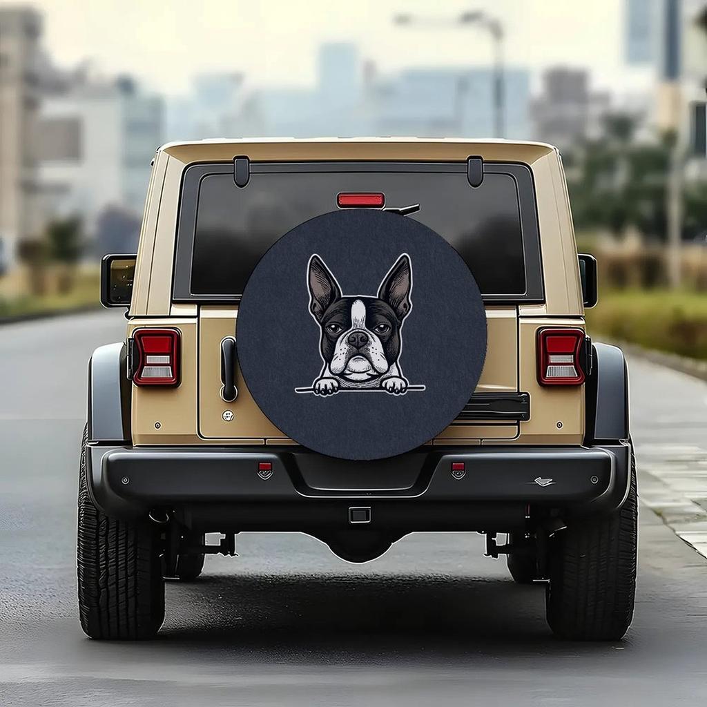 1pc Boston Terrier Peeking Style Tire Cover, Stylish Universal Wheel Protection Cover, Fits Most Car Wheels
