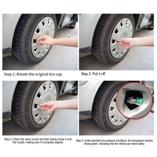Tire Pressure Monitoring Valve Stem Caps Visual Tri-Color Alert Caps Waterproof Tire Pressure Gauge Replacement Caps for Cars Trucks SUVs