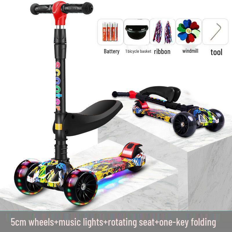 Three-in-One Foldable Children's Scooter with Flashing Pedal