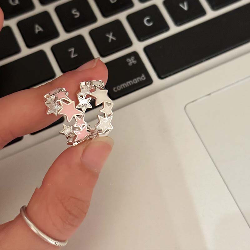 New Colorful Enamel Pink Star Rings for Women Girls Cool Sweet Y2K Blue Twisted Star Open Ring Party Gifts Jewelry