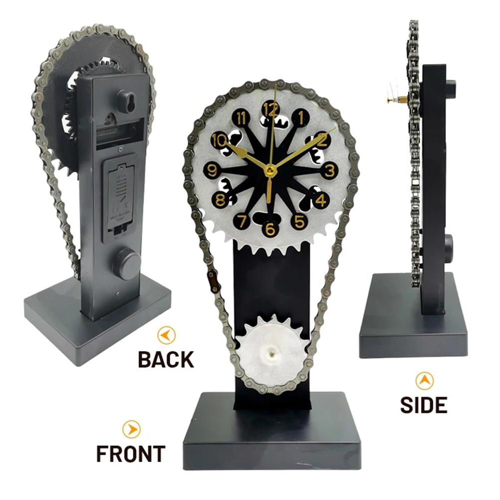 Vintage Desk Clock Antique Gear Chain Shape Clock Battery Operated Tabletop Clock Decor for Farmhouse Living Room