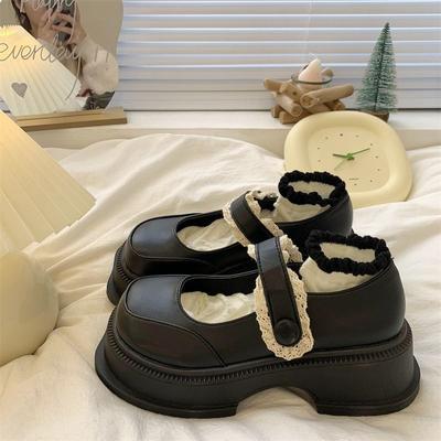 Женские туфли из кожи «маффин» на толстой подошве в британском стиле, весна-лето, новые туфли Мэри Джейн с низкой юбкой на липучке