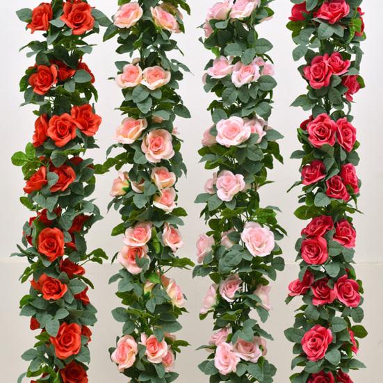 220СМ Искусственная Гирлянда из Роз 16 Головок Устойчивая к УФ-излучению Реалистичная Искусственная Цветочная Ротанговая Лиана Свадебная Вечеринка Подвесное Имитация Цветения Украшение