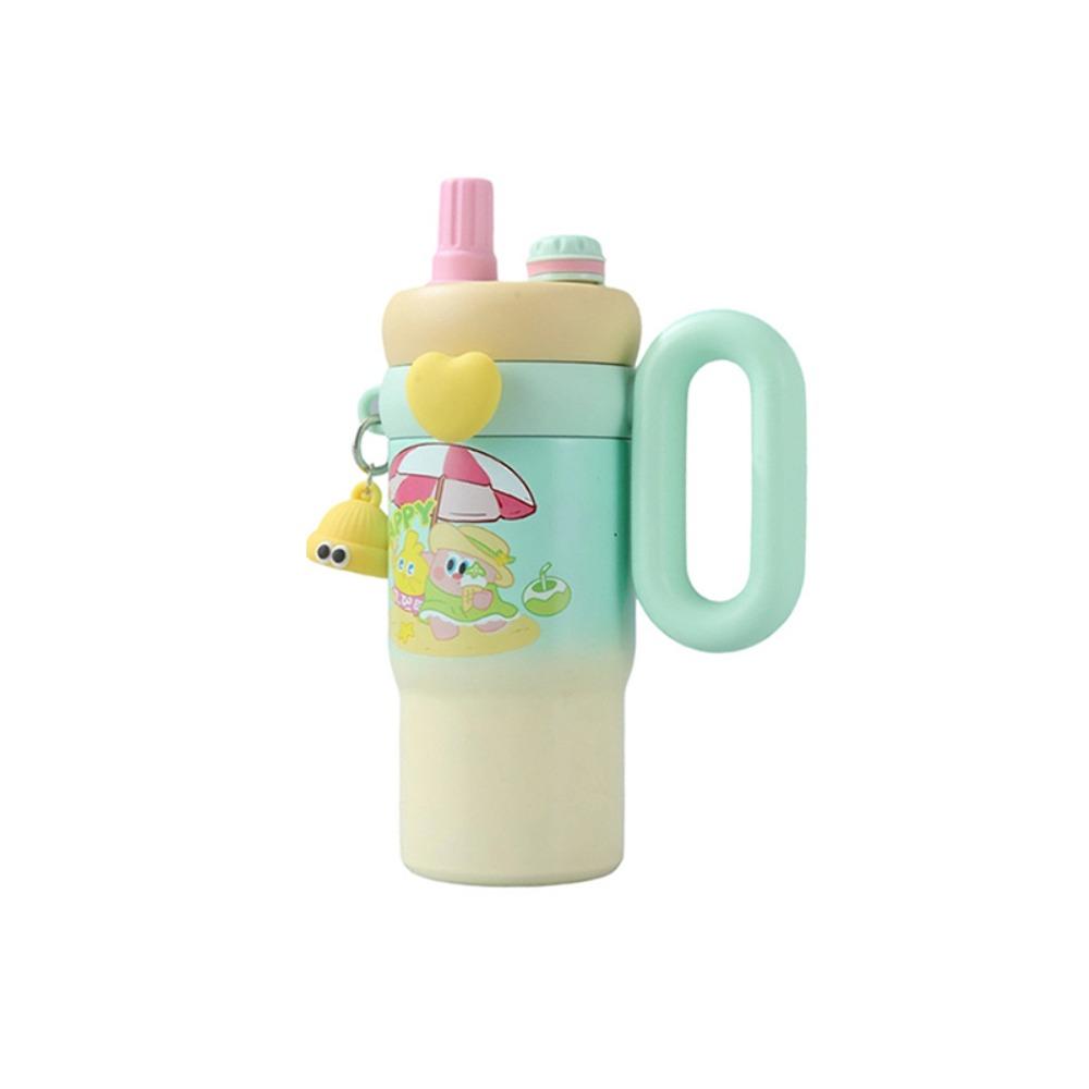 800ml Cartoon Doll Straw Thermos Cup Stainless Steel Insulated Water Cup Office
