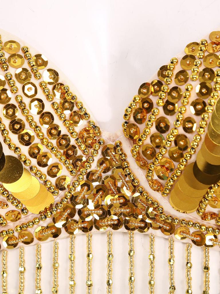 Женский блестящий бюстгальтер на косточках с блестками, бусинами, кисточками и топами для танца живота Rave