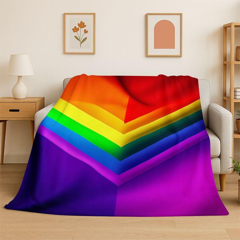 Fashion Rainbow Colour Scenery Flannel Blanket Soft Throw Blanket for Bedroom Living Room Bed Travel Camping Picnic Nap Cover