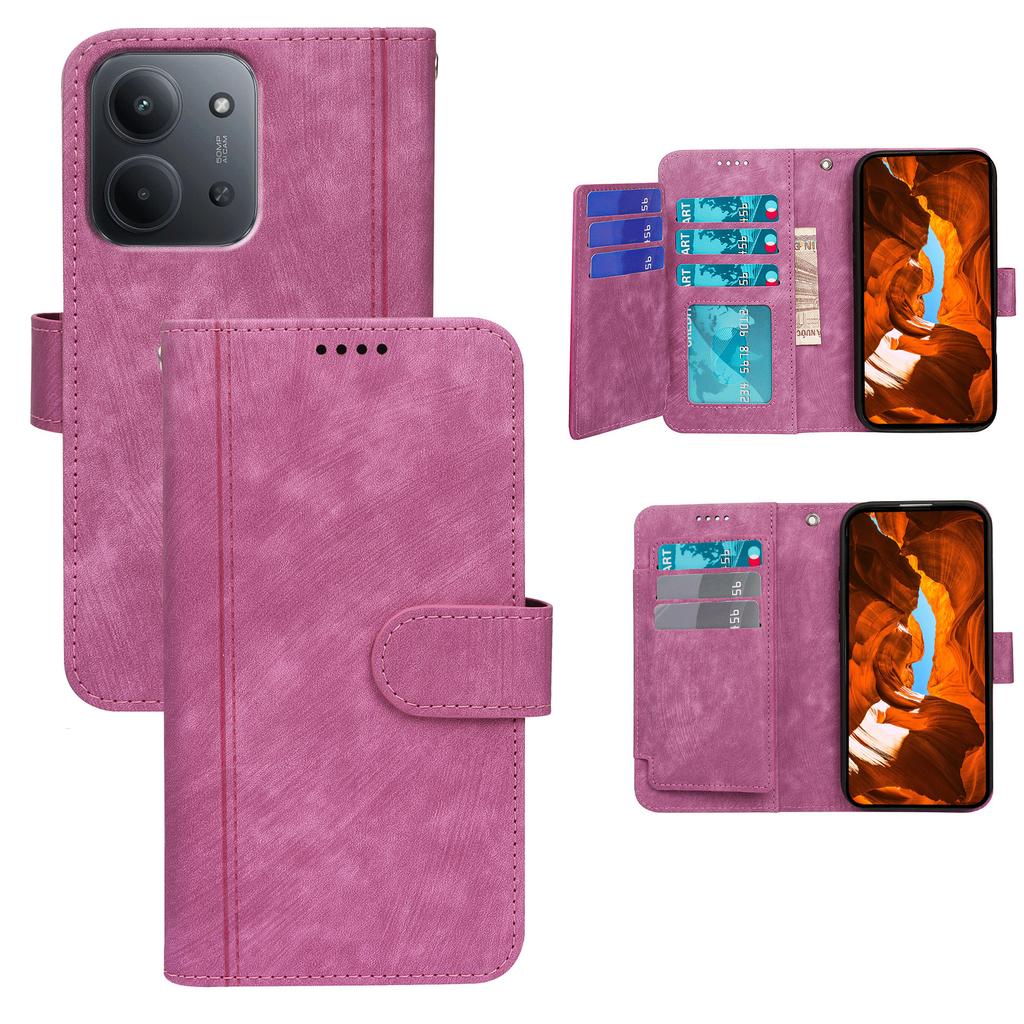 For Xiaomi Redmi 15C 4G (Global) (171mm)/Poco C85 4G Leather Case Line Pattern Wallet Phone Cover with 9 Card Slots