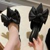 Летние женские тапочки на высоком каблуке 7 см, модные шелковые шлепанцы с бантом и бабочкой, женские туфли-лодочки с острым носком, вечерние розово-красные туфли на низком каблуке