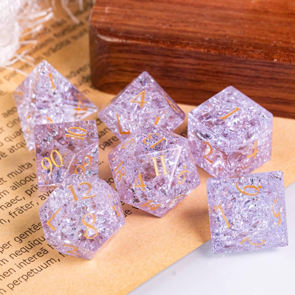 Набор кубиков Cusdie Glass для D&D, 7 кубиков, ручная работа, кубики из битого стекла D4-D20, полиэдрические кубики с кожаным футляром для настольных RPG-коллекций
