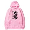Japanese Letter & Dragon Graphic Drawstring Hoodies Unisex Fashion Casual Oversized Loose Pullover Tops Spring Autumn Black Sweatshirts