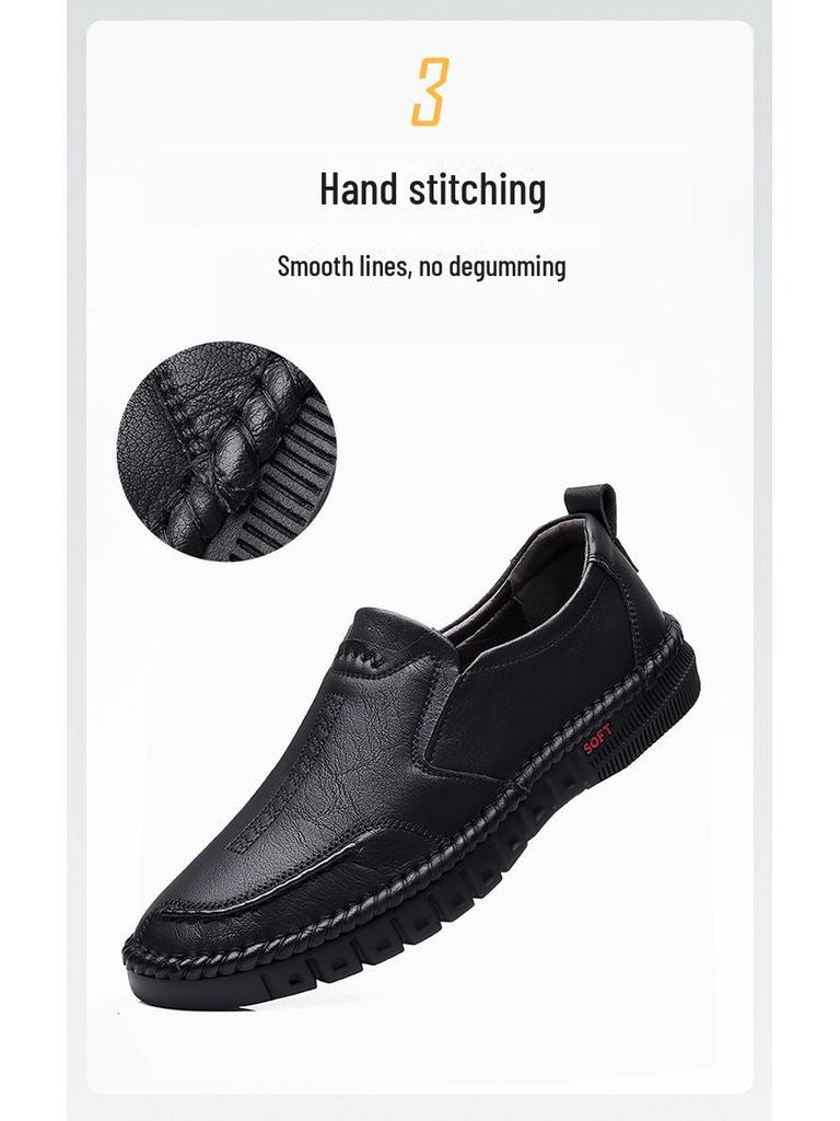 2022 Men's Casual Handmade Leather Shoes - Soft Sole, Spring/Autumn, Middle-Aged Dad Style (Model 5216)