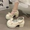 Mary Jane Shoes Women's Summer New High-heeled Bow Pearl with Skirt Small Leather Shoes Women's British Style Single Shoes