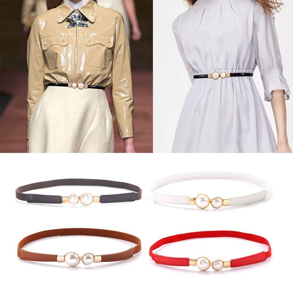Pearl Buckle Waist Belt Thin Dress Coat Decorative Waistband Simple Skinny Waist Straps Women
